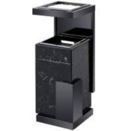 Stainless steel ashtray trash bin with black marble-like coating